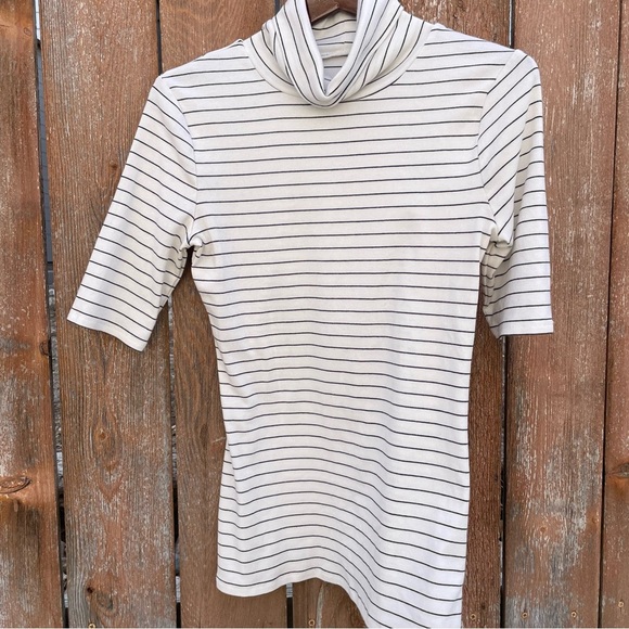A NEW DAY Women’s White Black Stripe Elbow Sleeve Turtleneck Shirt Size Large - Picture 3 of 12